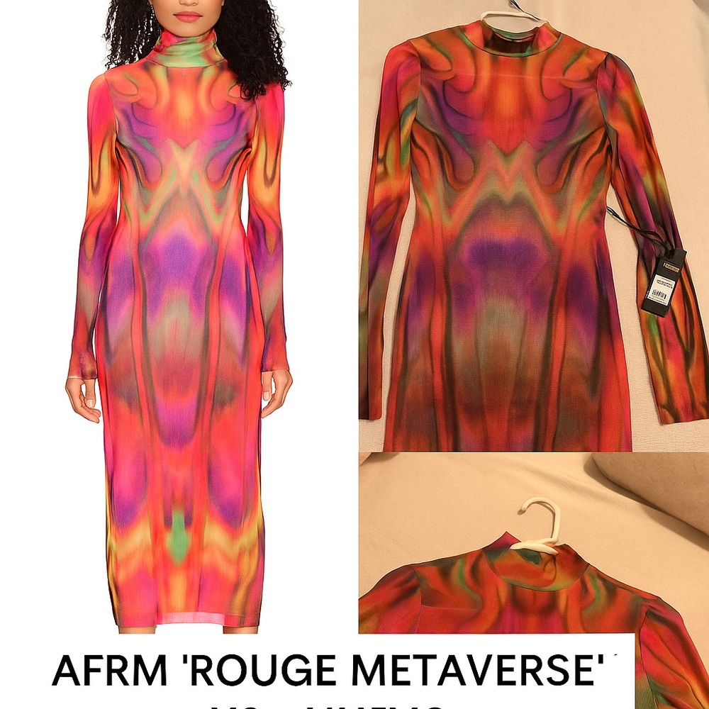 AFRM Multicolor Long Sleeve Midi Dress